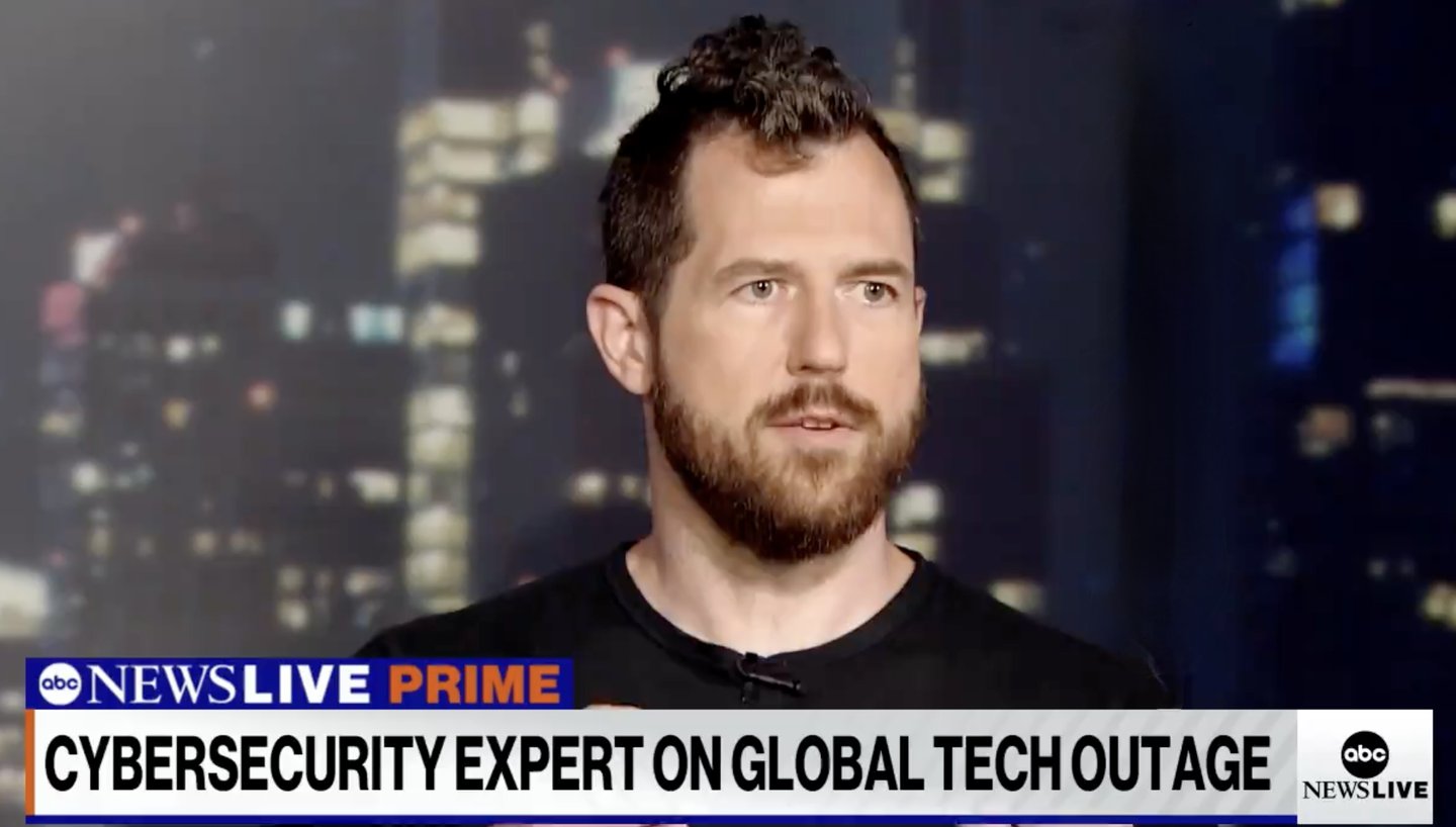 Beau Woods on ABC News Live Prime, captioned “Cybersecurity expert on global tech outage”